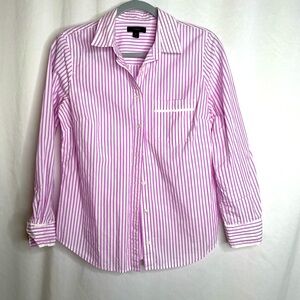 J crew Pink Pajama Styled Striped Shirt with White Trim Size 6
